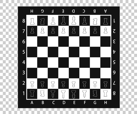 Chess pieces in flat style. Black and white chessboard with chess pieces. Vector illustrationのイラスト素材