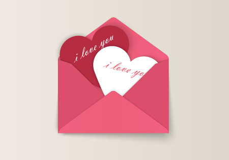 Love letter Valentine's Day envelopes with paper and an inscription "I love you" isolated on white background. Vector illustration.のイラスト素材