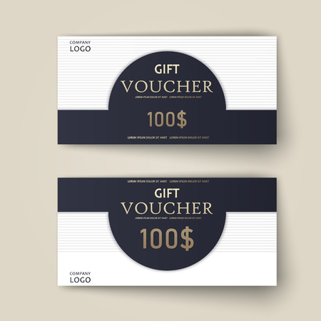 Vector set of luxury gift vouchers with ribbons and bow. Elegant template for a festive gift card, coupon and certificate. Discount Coupon Template. Vector Illustration EPS10のイラスト素材