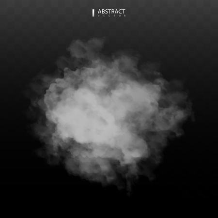 Fog or smoke isolated transparent special effect. Happy Halloween. Halloween composition. White vector cloudiness, mist or smog background. Vector illustrationのイラスト素材