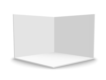 3D exhibition booth. Square corner. Vector white empty geometric square. Blank box templateのイラスト素材