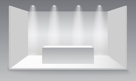 3D exhibition booth. Square corner. Vector white empty geometric square. Blank box templateのイラスト素材