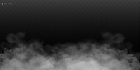 Fog or smoke isolated transparent special effect. White vector cloudiness, mist or smog background. Vector illustrationのイラスト素材