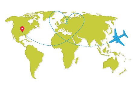 Planes. line of the plane. Airplane flight path with dash line and dash line trace. Vector Illustrationのイラスト素材