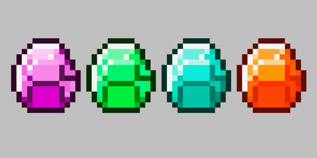 Set of vector pixel objects. Unstable Kit Mod. Stones, emeralds, gems. Pixel game objects
