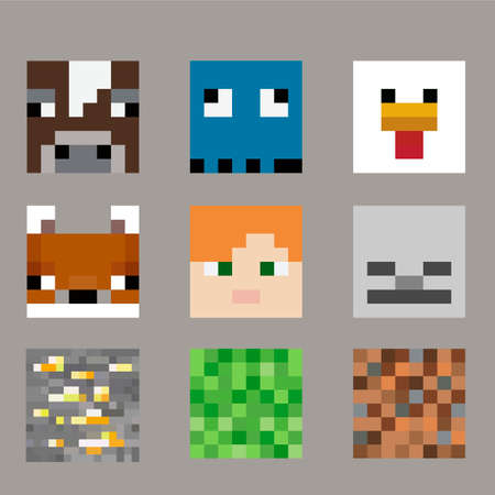 Set of pixel avatars. Heroes game concept. Avatars concept of game characters. Vector illustration