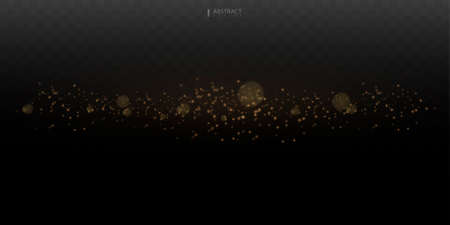 Set. Shining star, the sun particles and sparks with a highlight effect, golden bokeh lights glitter and sequins. On a dark background transparent.のイラスト素材