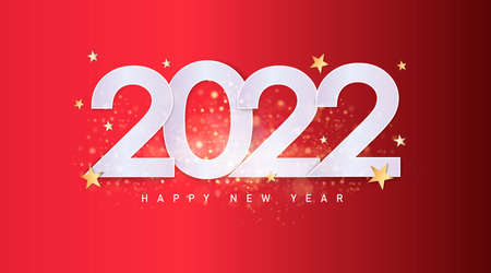 Happy new year 2022. Luxurious white numbers and gold splash. Greeting card design template. Party...