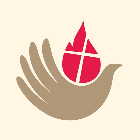 Church . Dove, hand, flame, holy spirit, Pentecost, iconのイラスト素材