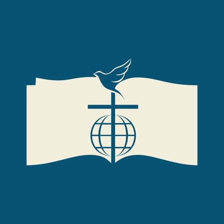 Church . Dove, cross, globe, open Bible, iconのイラスト素材