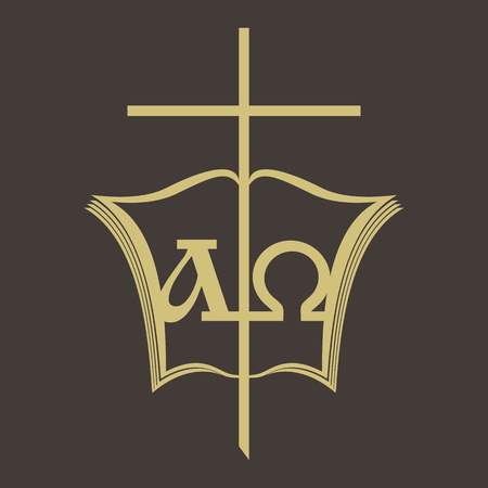 Church logo. Alpha and Omega, Bible, and crossのイラスト素材