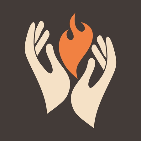 Flame in handsのイラスト素材