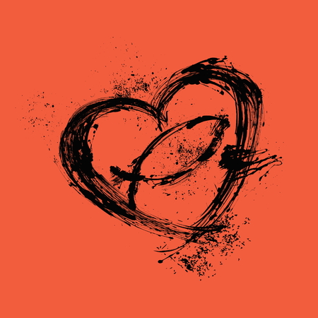 Brush strokes heart and crossのイラスト素材