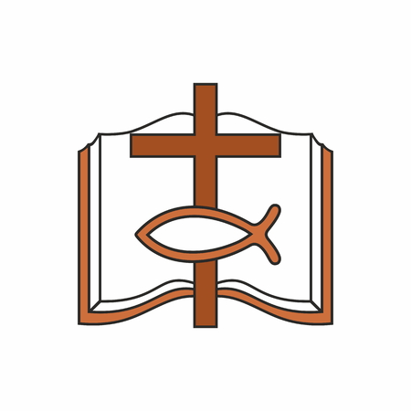 Church . Open bible, cross and fish Jesusのイラスト素材