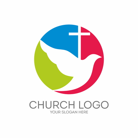 Church logo. Round, dove, Holy Spirit and crossのイラスト素材