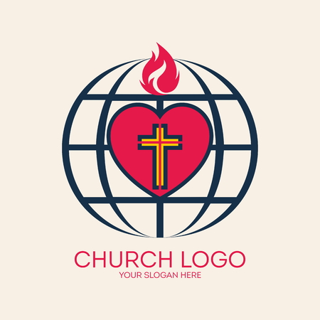 Church logo. Missions, globe, heart, cross, flame, loveのイラスト素材