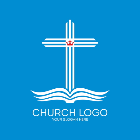 Church logo. Cross coming from the pages of a Bibleのイラスト素材