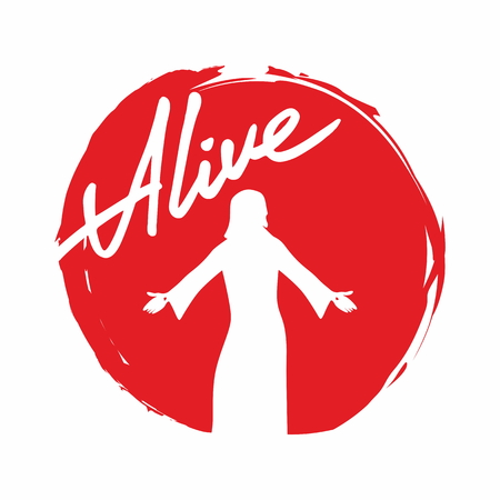 Alive, Jesus, silhouette, words, script, lettering, Easterのイラスト素材
