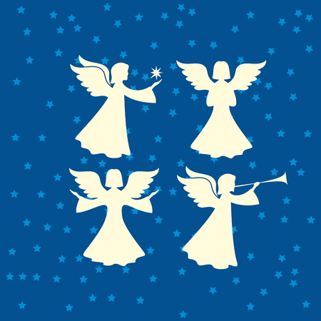 Angel silhouettes. Merry christmasのイラスト素材