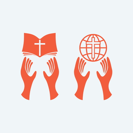 Hands holding bible, hand holding world, Christianity, worship, Bible, globe, world, missionsのイラスト素材