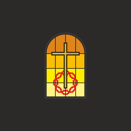 Stained glass window, cross, crown of thorns, icon, church windowのイラスト素材