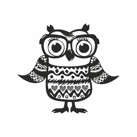 Cute owl with glasses and a sweaterのイラスト素材