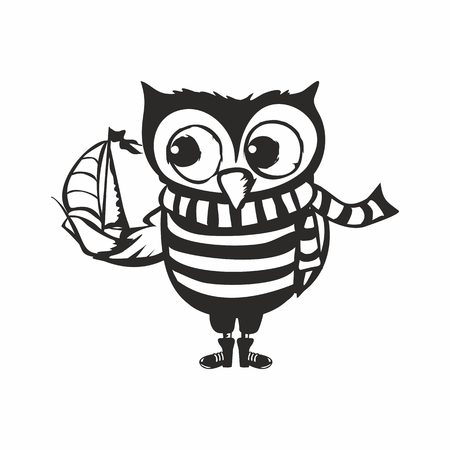 Owl wearing a scarf and with a shipのイラスト素材