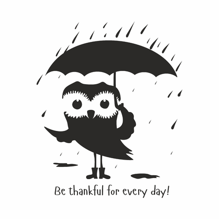 Owl with umbrellaのイラスト素材