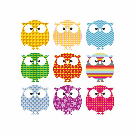 set of colorful owlsのイラスト素材