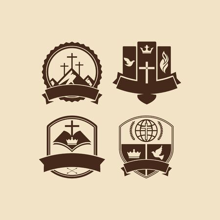 Set of vintage logos Christian churchのイラスト素材