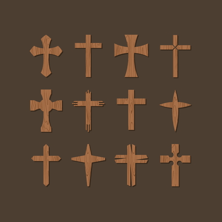 Set of wooden crossesのイラスト素材