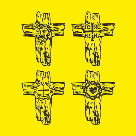 Wooden crosses with illustrationsのイラスト素材