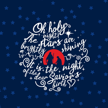 Nativity scene. Christmas. Lettering. O holy nightのイラスト素材