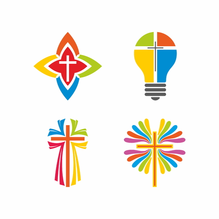church. Christian symbols. Multi-colored solutions.のイラスト素材