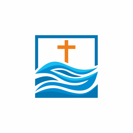 Logo church. Christian symbols. Waves, cross, streams of water alive.のイラスト素材