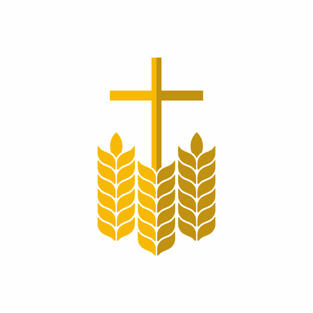 Church logo. Christian symbols. Cross and wheats.のイラスト素材