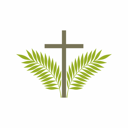 Church logo. Christian symbols. Cross and palm branches.のイラスト素材
