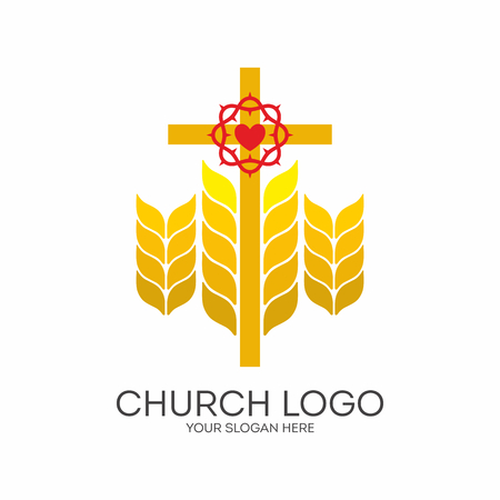 Church logo. Christian symbols. Cross and ripe wheat.のイラスト素材