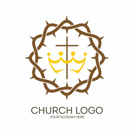 Church logo. Christian symbols. Crown of thorns and cross.のイラスト素材
