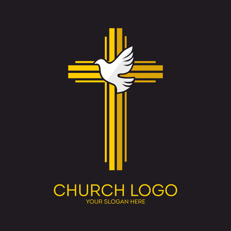 Church logo. Christian symbols. Jesus' cross and dove - the Holy Spirit.のイラスト素材
