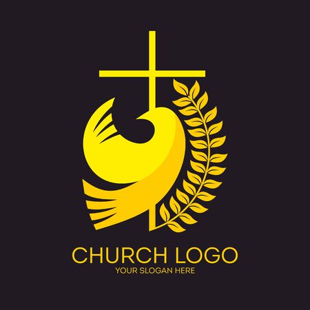 Church logo. Christian symbols. Dove and cross.のイラスト素材
