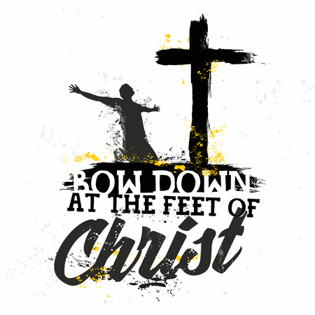 Bible lettering. Christian art. Bow down at the feet of Christ.のイラスト素材