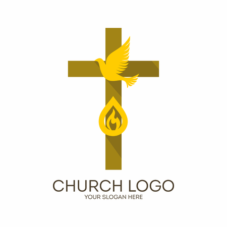 Church. Christian symbols. Cross, Holy Spirit and flame.のイラスト素材