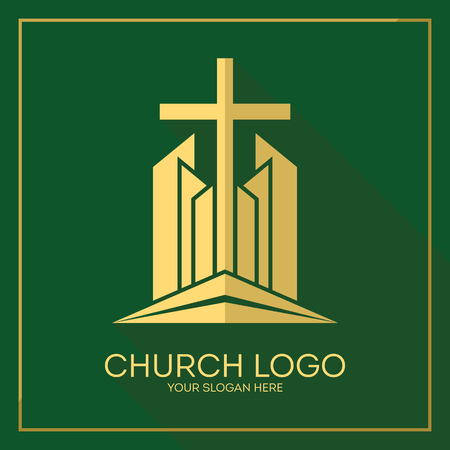 Christian symbols. Stylish cross of Jesus Christ among graphic vector elements.のイラスト素材