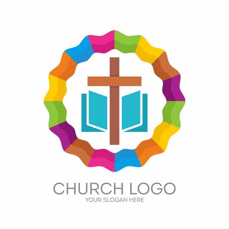 Church logo. Christian symbols. The Cross of Jesus, the Bible - God's Holy wordのイラスト素材