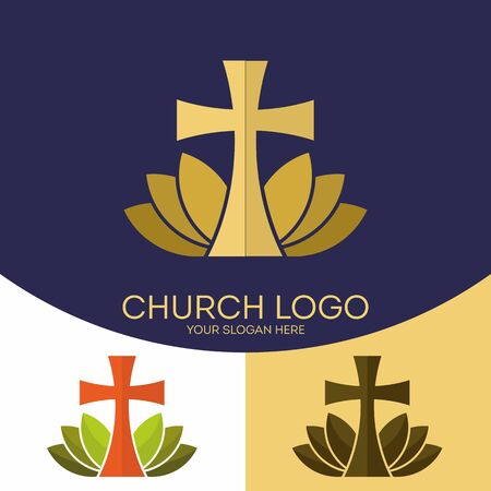 Church logo. Christian symbols. The cross of Jesus Christ, and graphic elementsのイラスト素材