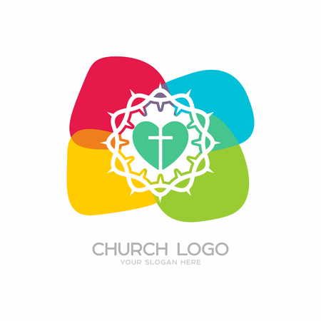 Church logo. Christian symbols. The Cross of Jesus Christ and the Crown of Thornsのイラスト素材
