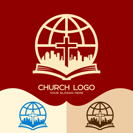 Church logo. Cristian symbols. The Church of Jesus Christ in the middle of the cityのイラスト素材
