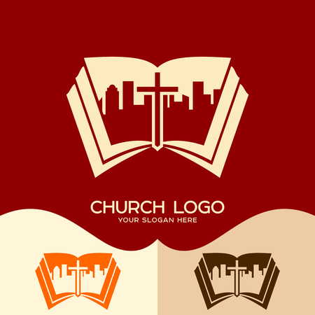 Church logo. Cristian symbols. The Church of Jesus Christ in the middle of the cityのイラスト素材