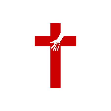 Church logo. Christian symbols. Cross of Jesus and Handsのイラスト素材